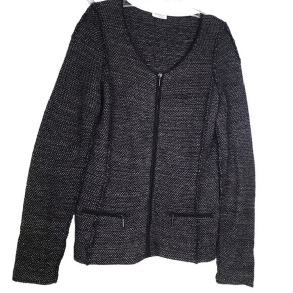 Akris Punto Tweed Knit Mohair Wool Zip Pockets Jacket Cardigan Sweater Preppy 6 - Picture 1 of 16